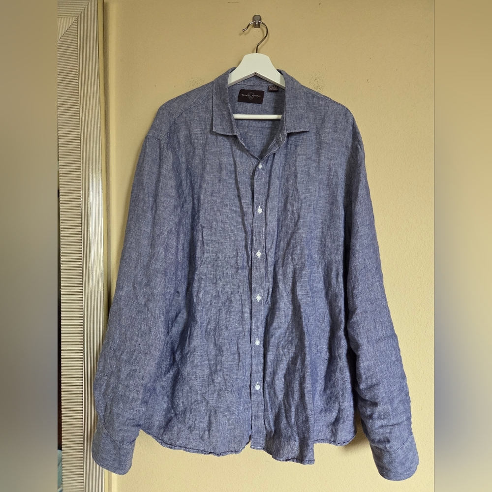 100% Linen Button Down Shirt Blue By Brand Black Brown 1892 Coastal Natural